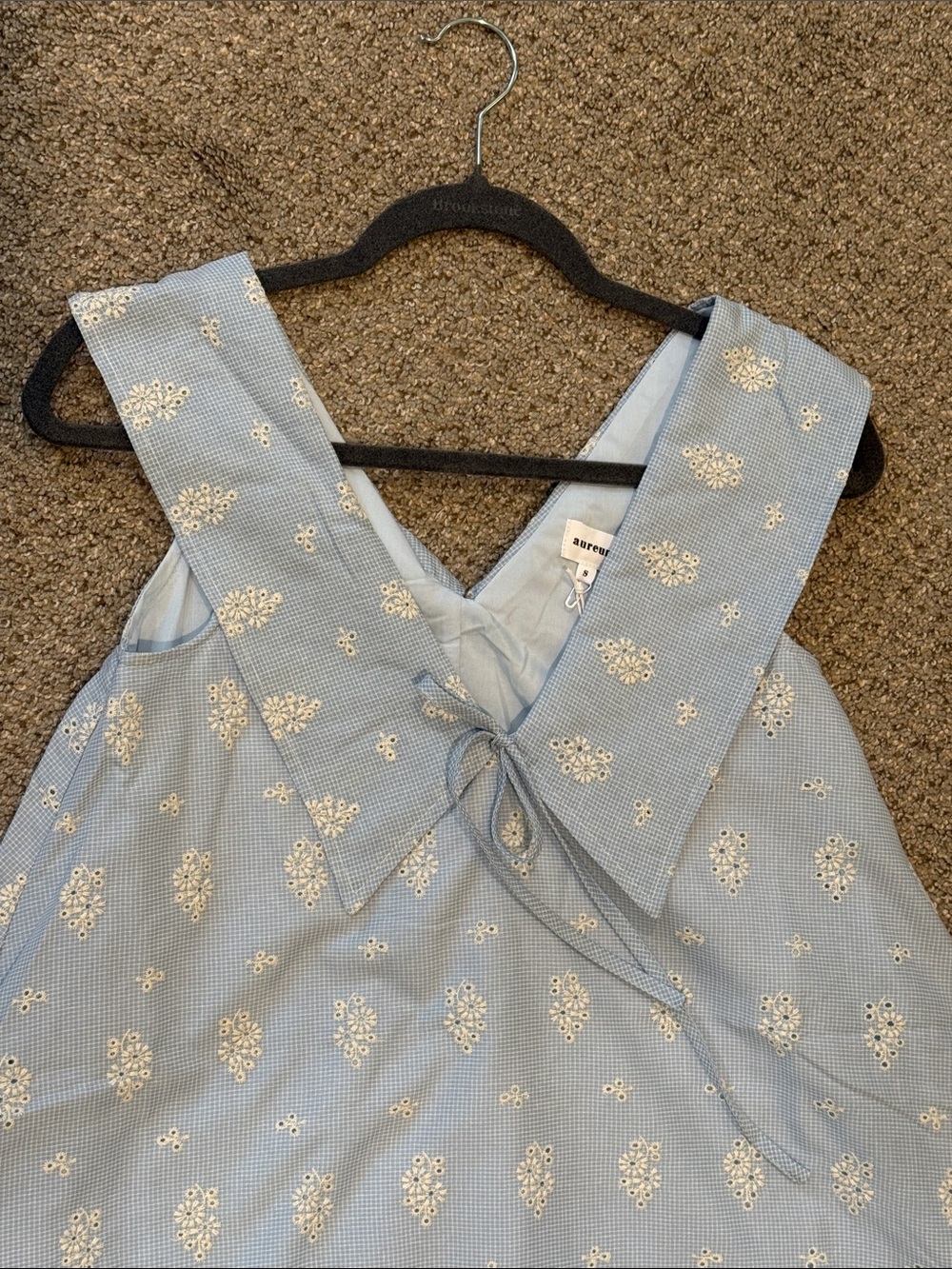 Light Blue Floral Eyelet Dress with Bow - Picture 2 of 6